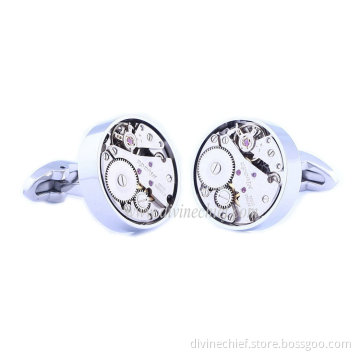 High-end Import Movement Cufflinks Stainless Steel Men Mechanism Watch Movement Cufflinks